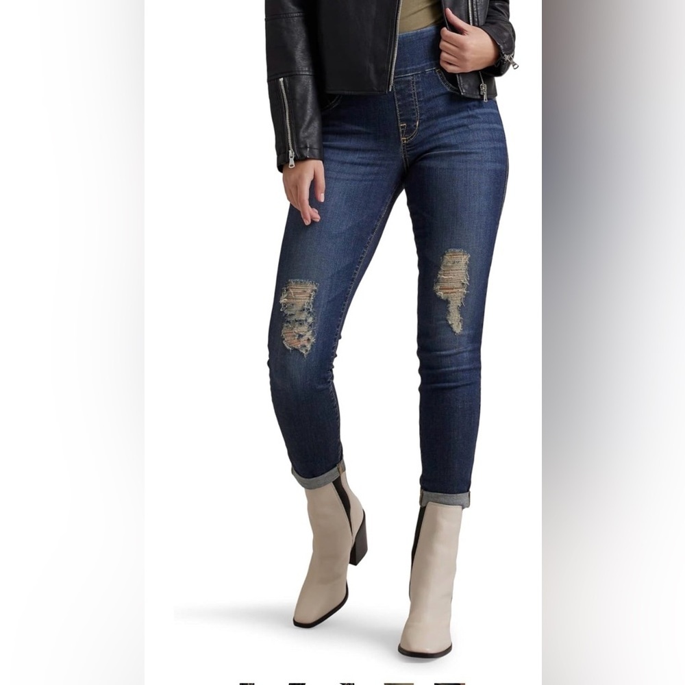 Rock & Republic 10 High Rise Dark Wash Denim Rx Crop Jeans Distressed Pull On